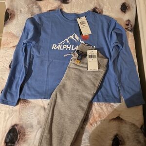 Ralph Lauren Sky Blue Shirt and Heather Gray Pants Set